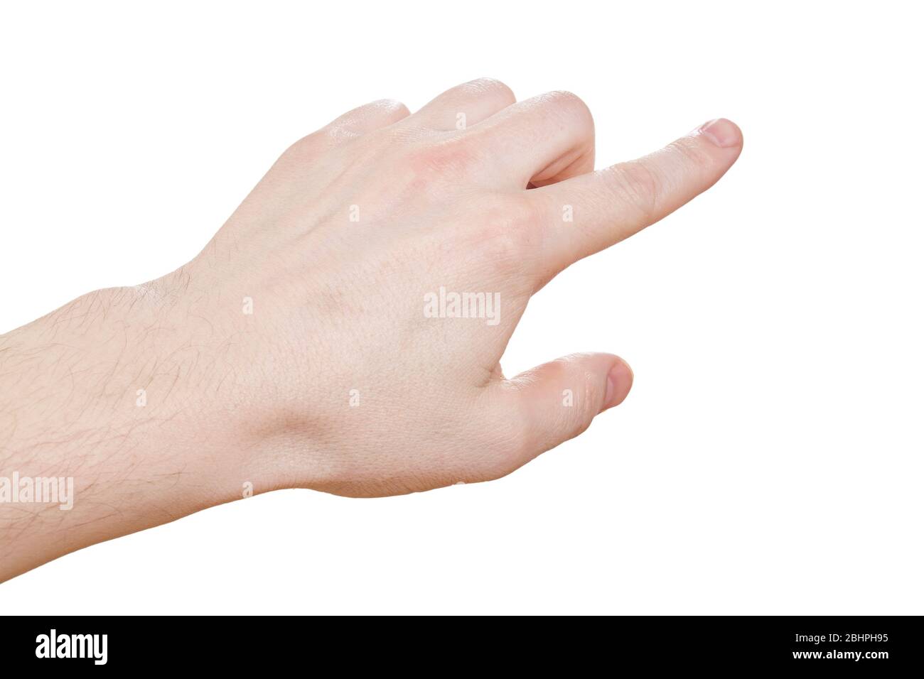 Hand zeigen Richtung oder etwas, isoliert auf einem weißen Hintergrund Stockfoto