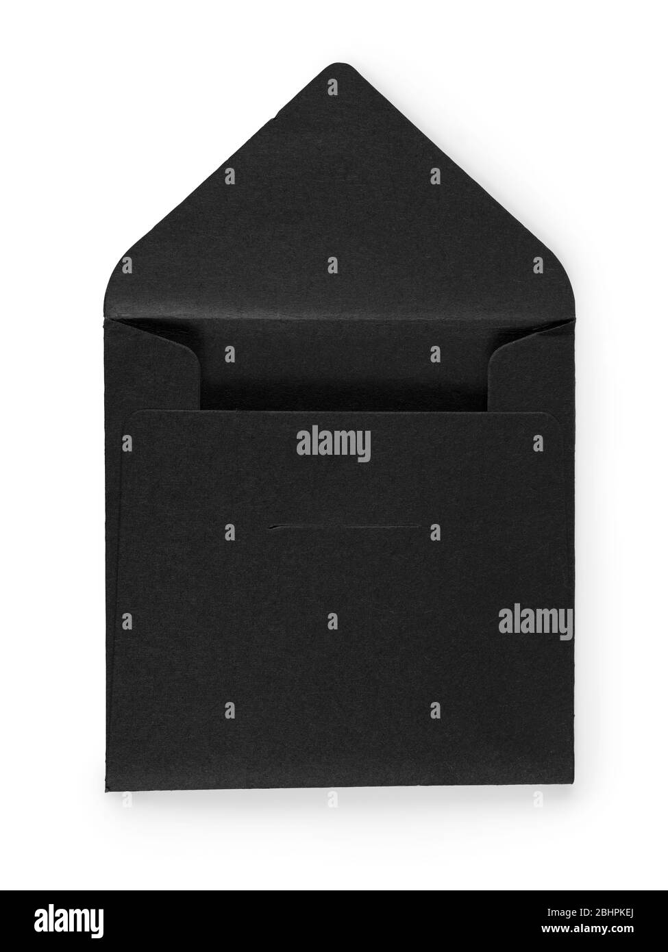 Schwarzer Umschlag aus Pappe. Isoliert auf weiß, Beschneidungspfad inklusive Stockfoto