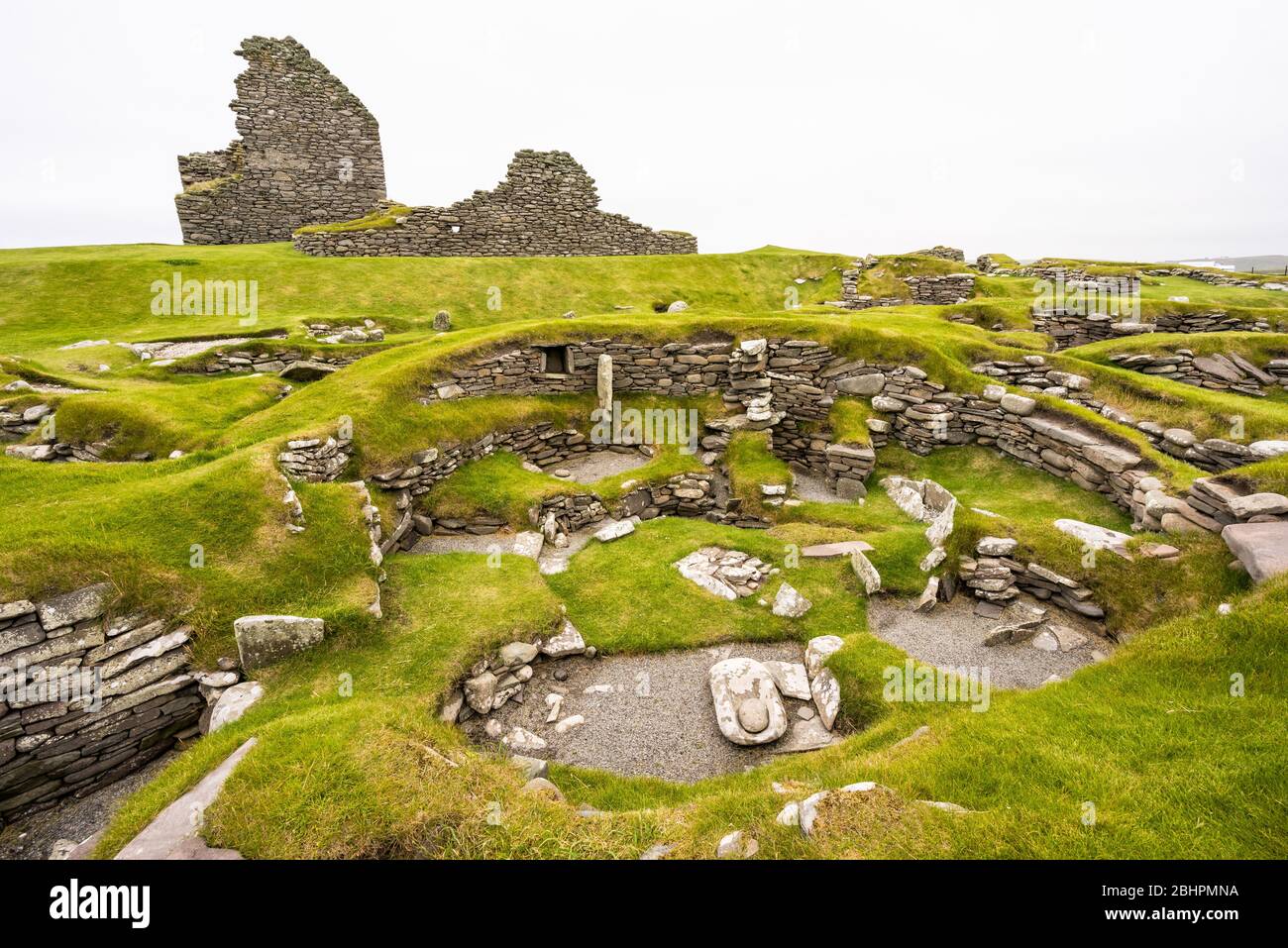 Jarlshof Prähistorische und nordische Siedlung in Sumburgh, Shetland, Schottland Stockfoto