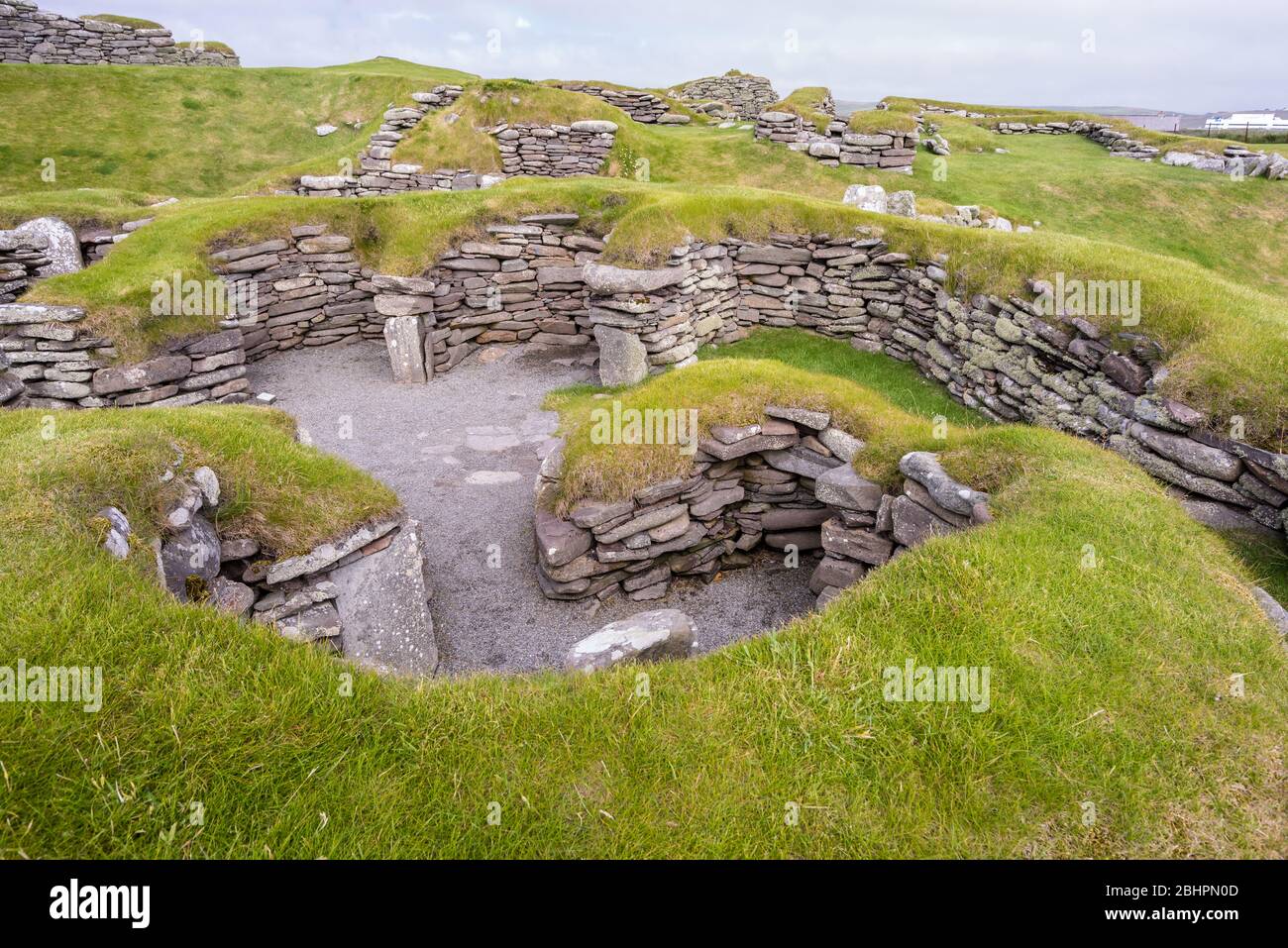 Jarlshof Prähistorische und nordische Siedlung in Sumburgh, Shetland Stockfoto