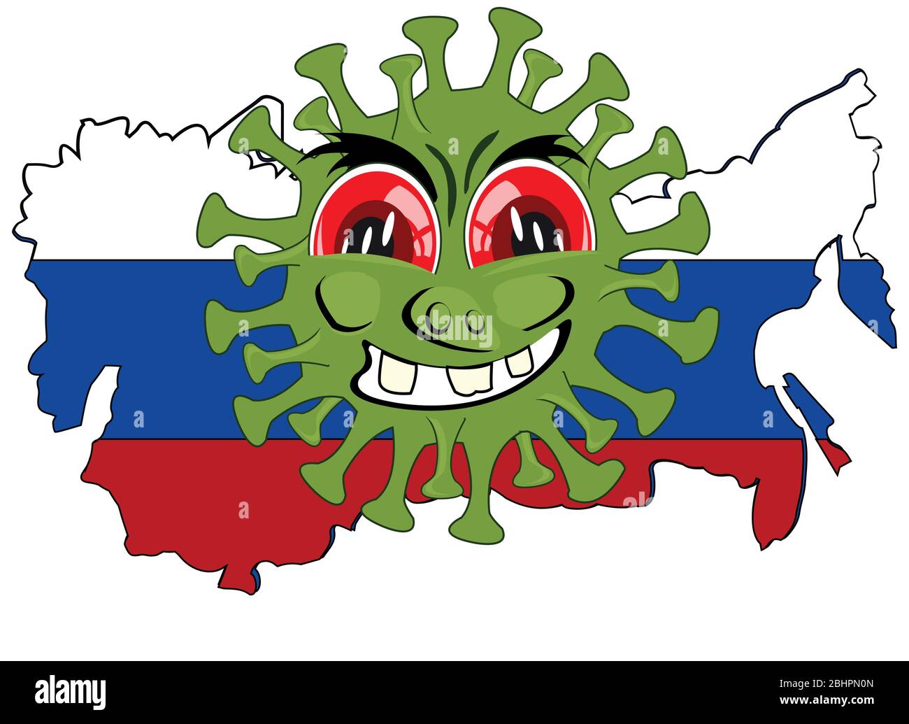 Cartoon Coronavirus auf der Karte der Russland Stock Vektor