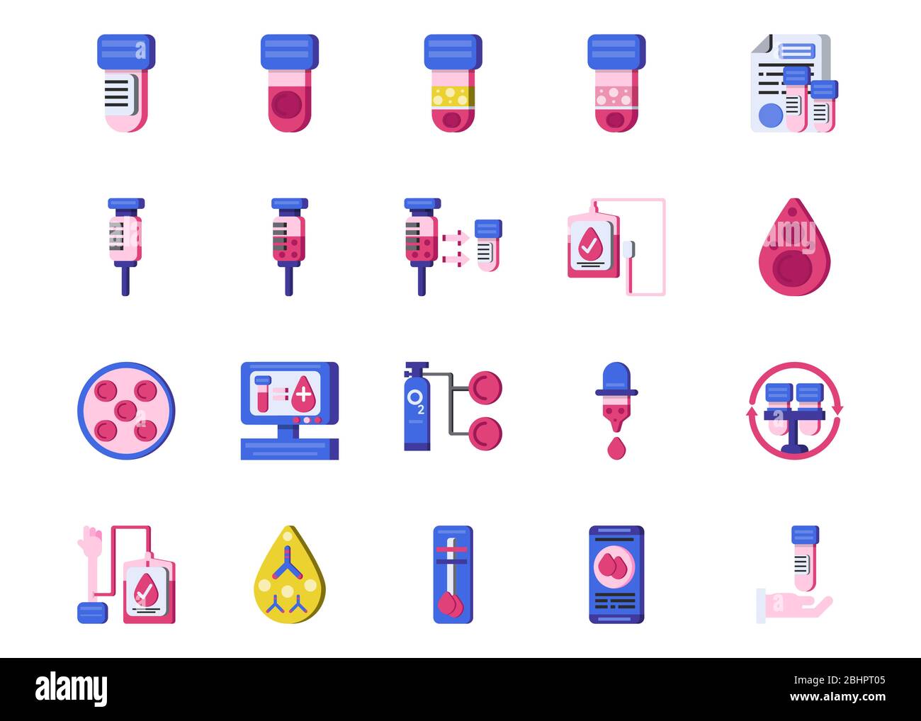 20 flaches Icon Design der medizinischen Hämatologie und Gesundheitswissenschaft auf weißem Hintergrund. Stock Vektor