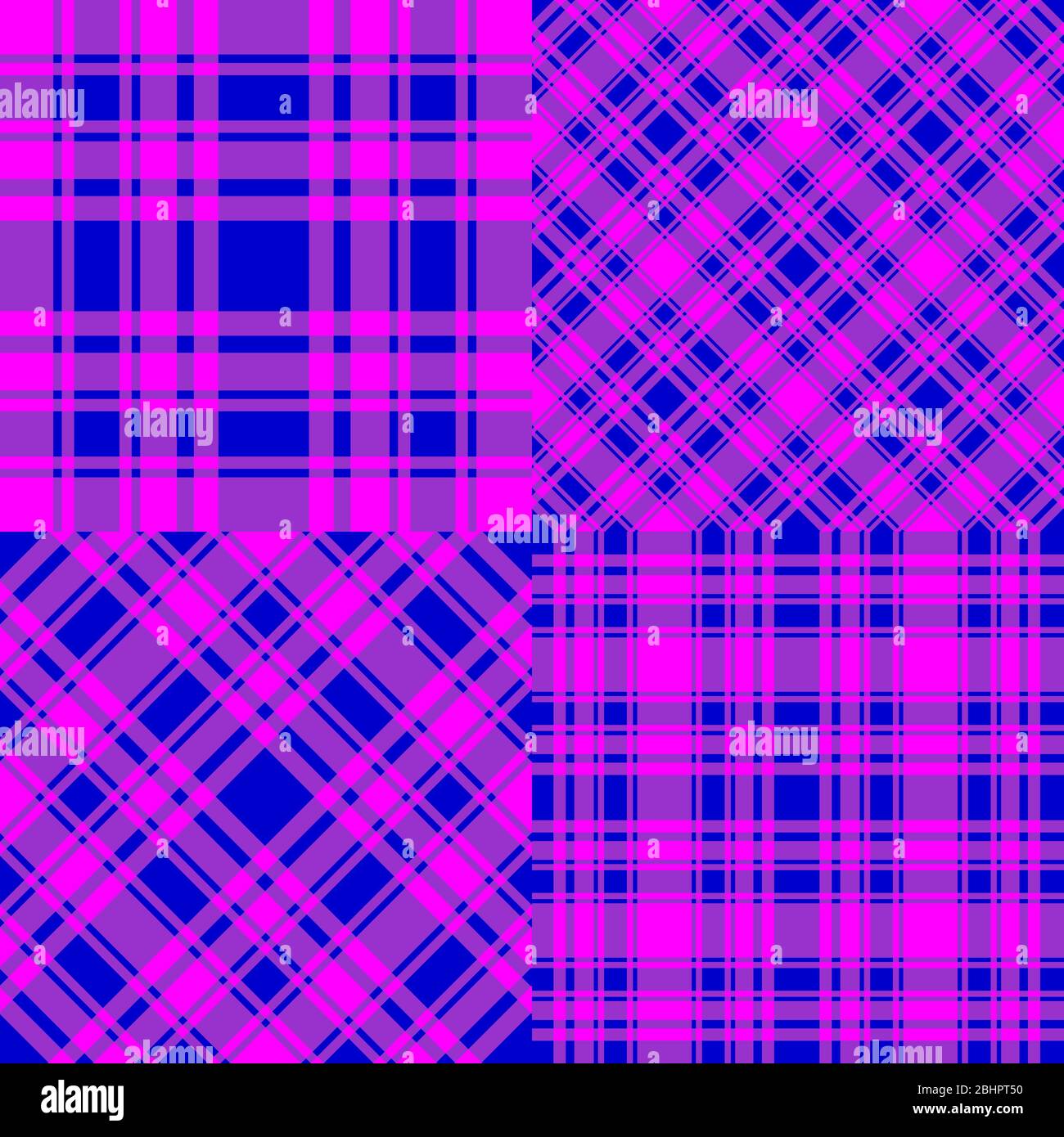Legen Sie die nahtlosen Muster mit Karomuster fest. Blau und Fuchsia Trend Farbe Zelle Hintergrund. Vektor Stock abstrakt farbigen Hintergrund. Modisches Design auf der Oberfläche Stock Vektor