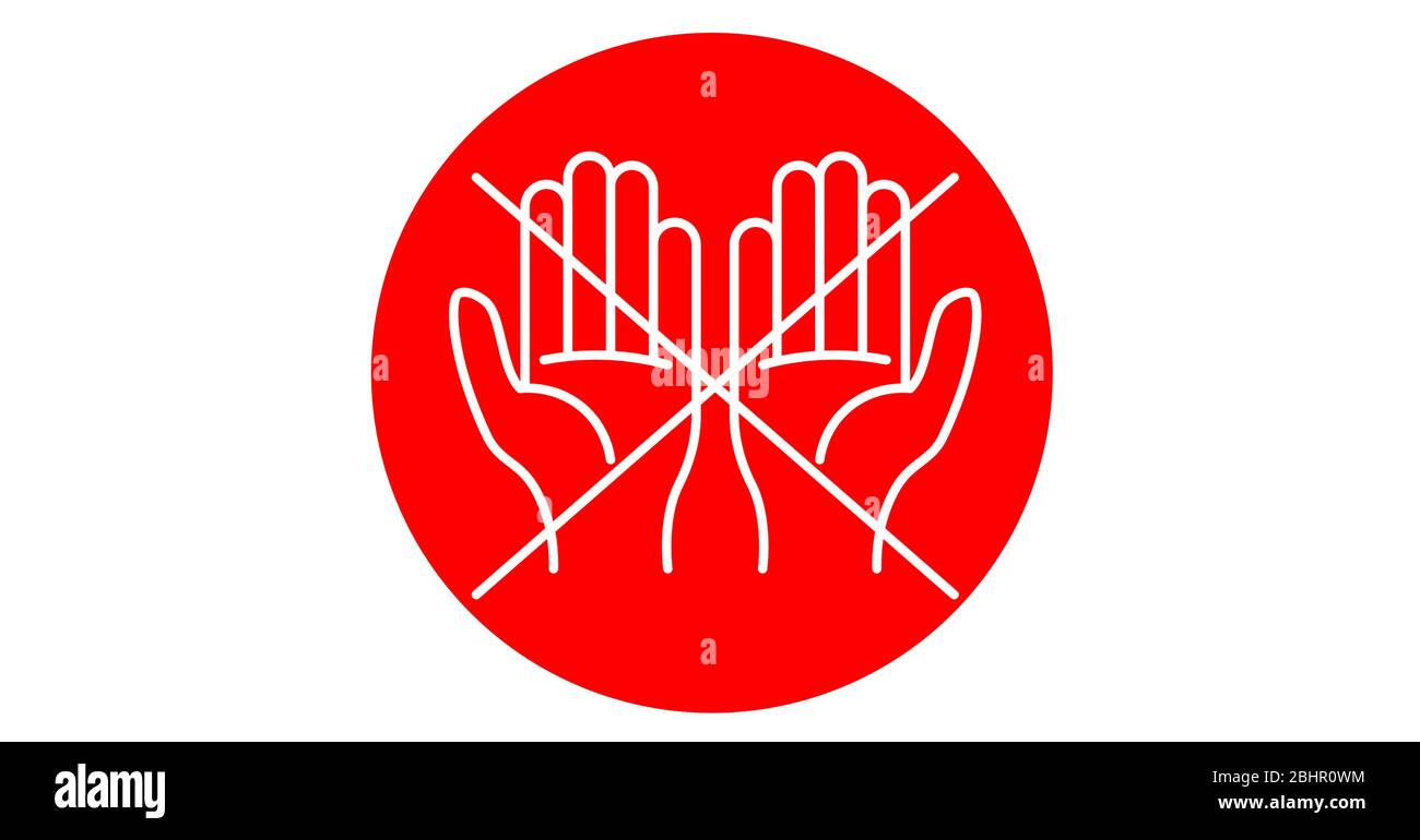 Hände über roten Kreis gekreuzt. Vorsichtsmaßnahmen Sauberkeit Hygiene Coronavirus Pandemie Stockfoto