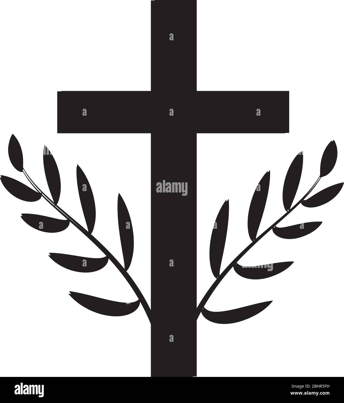 Todeszeichen. Christliches Kreuz mit Zweigen. Stockfoto