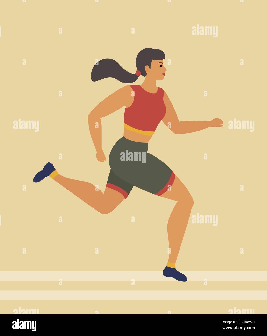 Frau läuft Marathon, Athlet führt ein Rennen, Überwindung der Distanz. Sport Mädchen, Cardio-Workout. Vektorgrafik Stock Vektor