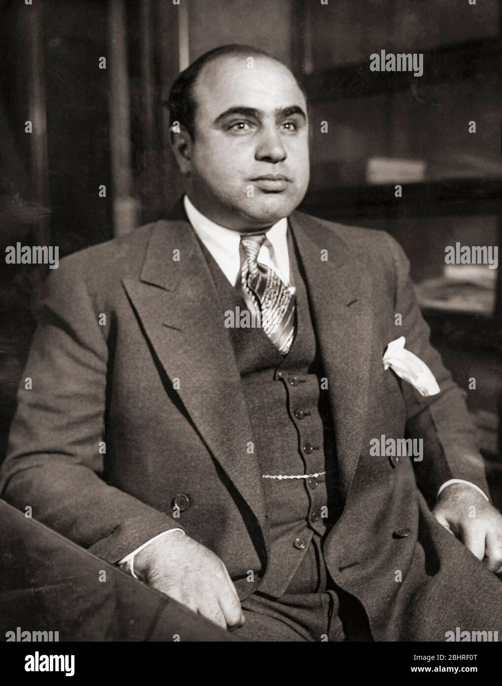 Alphonse Gabriel 'Al' Capone, 1899 – 1947, alias Scarface. Amerikanischer Gangster und Geschäftsmann. Aus einem Polizeifoto, das um 1931 aufgenommen wurde. Stockfoto