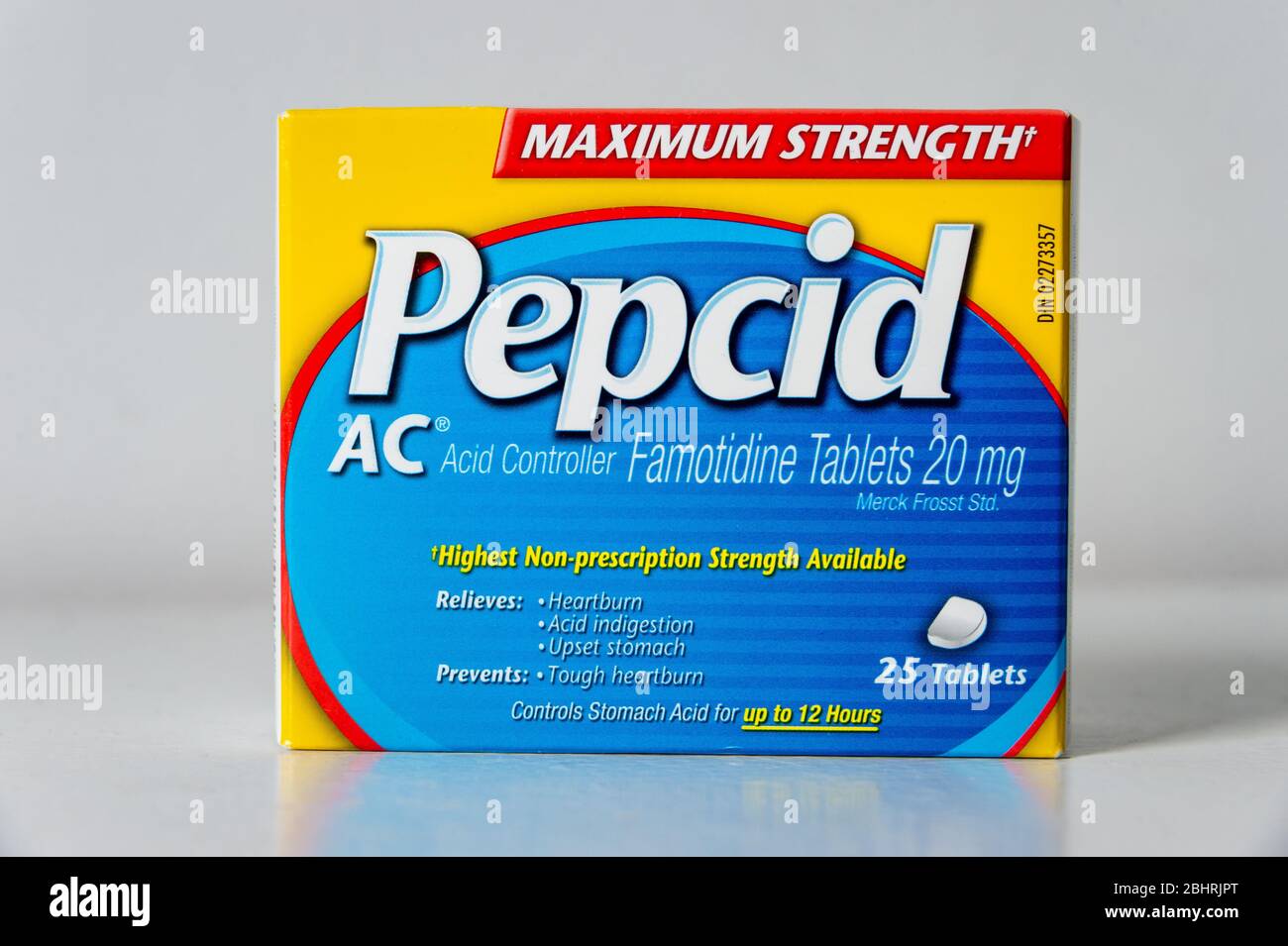 Schachtel mit rezeptfreien Medikamenten gegen Pepcid AC Antacid Stockfoto