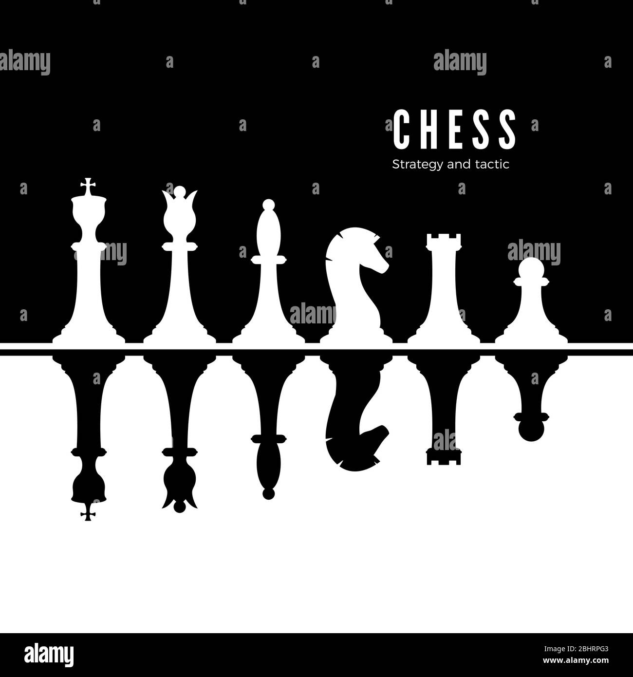 Schwarz-weiße Schachfiguren. Schachstrategie und Taktik. Vektorgrafik Stock Vektor