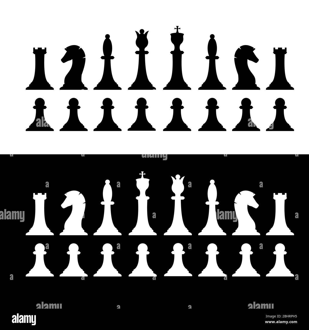 Set aus schwarzen und weißen Schachfiguren. Schachstrategie und Taktik. Vektorgrafik Stock Vektor