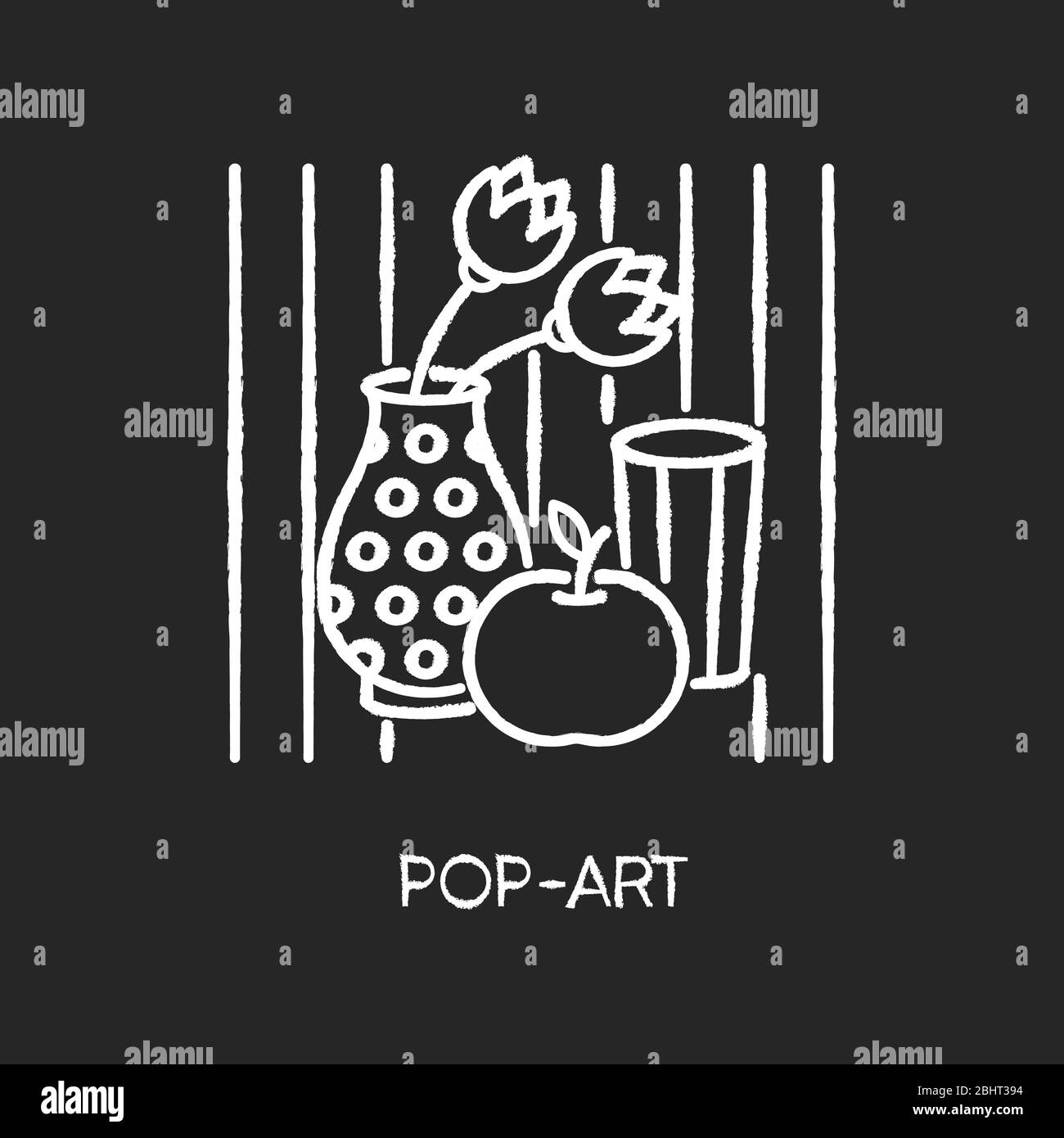 Pop Art Kreide weißes Symbol auf schwarzem Hintergrund Stock Vektor