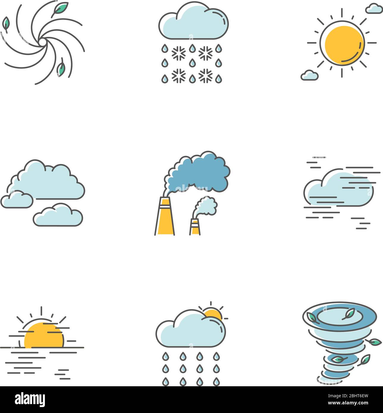 Meteorology RGB-Farbsymbole gesetzt Stock Vektor