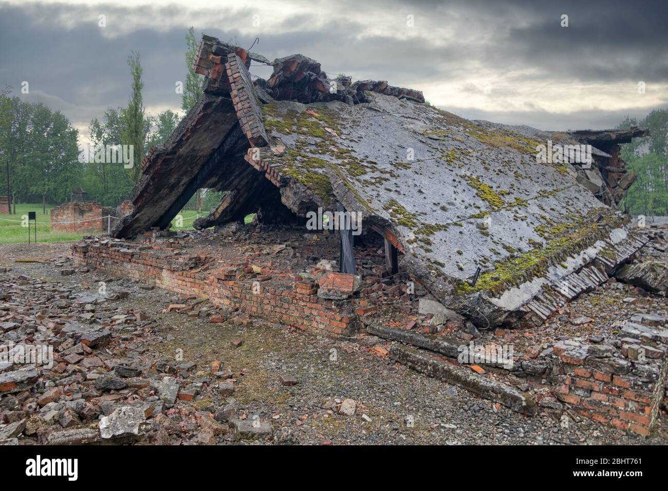 Zerstörte ehemalige Gaskammern im Konzentrationslager Auschwitz-Birkenau Stockfoto