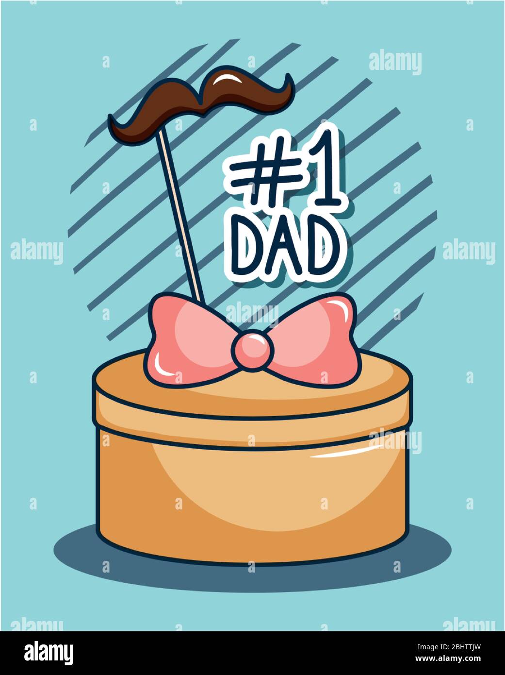 Happy Vaters Tag Karte Konzept, Nummer 1 Papa und Geschenk runde Box mit Schnurrbart-Symbol über blau und weiß Hintergrund, buntes Design, Vektor-Illustration Stock Vektor