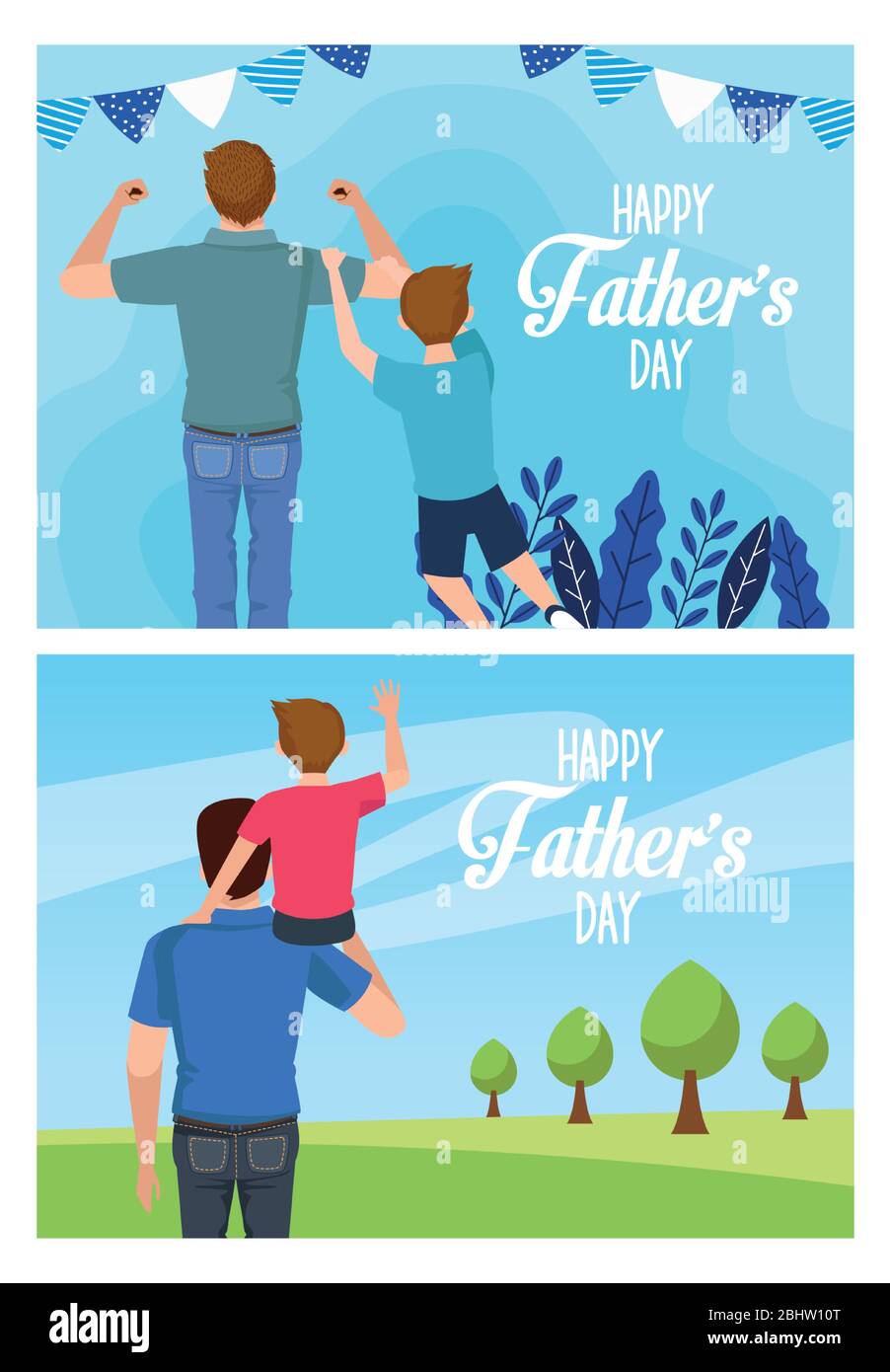 Vatertagskarte mit daddies und Söhne Zeichen Stock Vektor