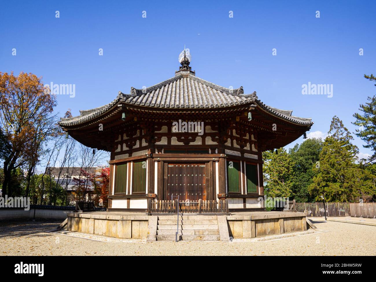 Kofukuji Temple Nara wurde 669 von der mächtigen Fujiwara-Familie gegründet, der 50 m hohen fünfstöckigen Pagode, die als National Treasure Museum bekannt ist und in der sich das Haus befindet Stockfoto