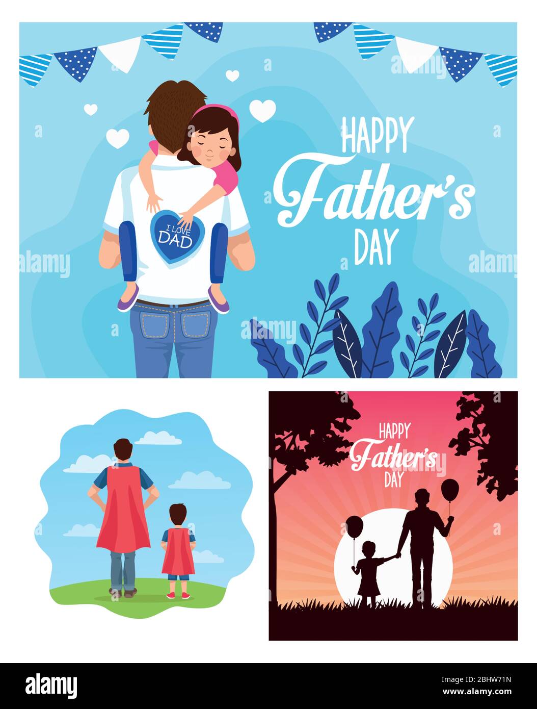 Vatertagskarte mit daddies und Kinder Zeichen Stock Vektor