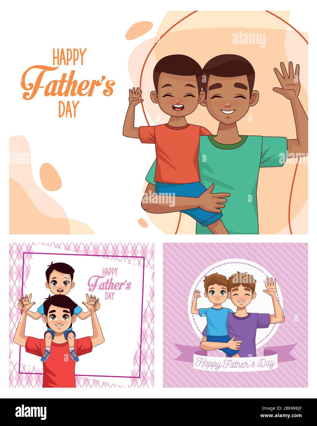 Vatertag Karte mit daddies trägt Söhne Zeichen Stock Vektor