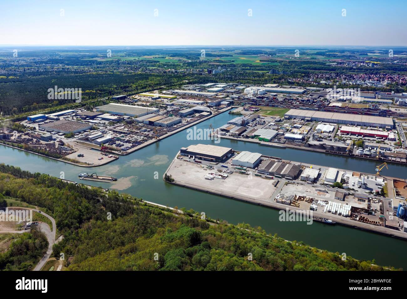 Hafen Nürnberg, auch bayernhafen, Binnenhafen und Güterverkehrszentrum GVZ genannt) am Main-Donau-Kanal, Nürnberg, Mittelfranken Stockfoto