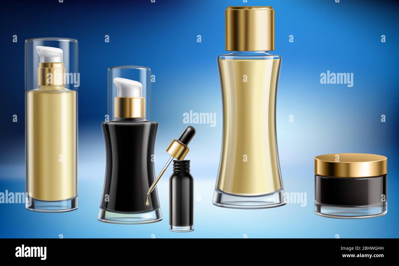 Mock-up Illustration der weiblichen Kosmetik-Sammlung auf abstraktem Hintergrund Stock Vektor