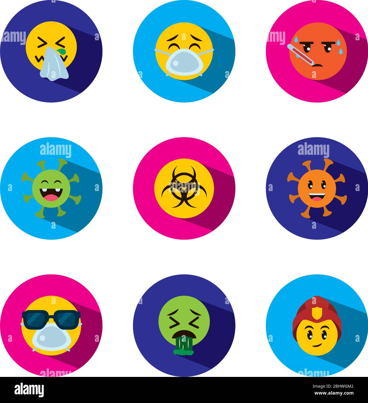 biohazard Symbol und Emojis Coronavirus Symbol auf weißem Hintergrund ...