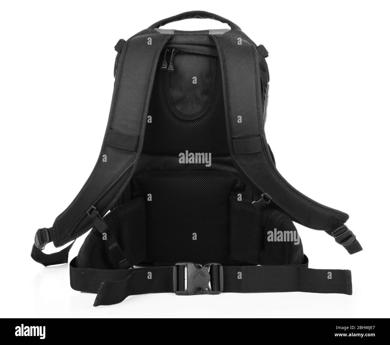 Rucksack des Fotografen isoliert auf weiß Stockfoto