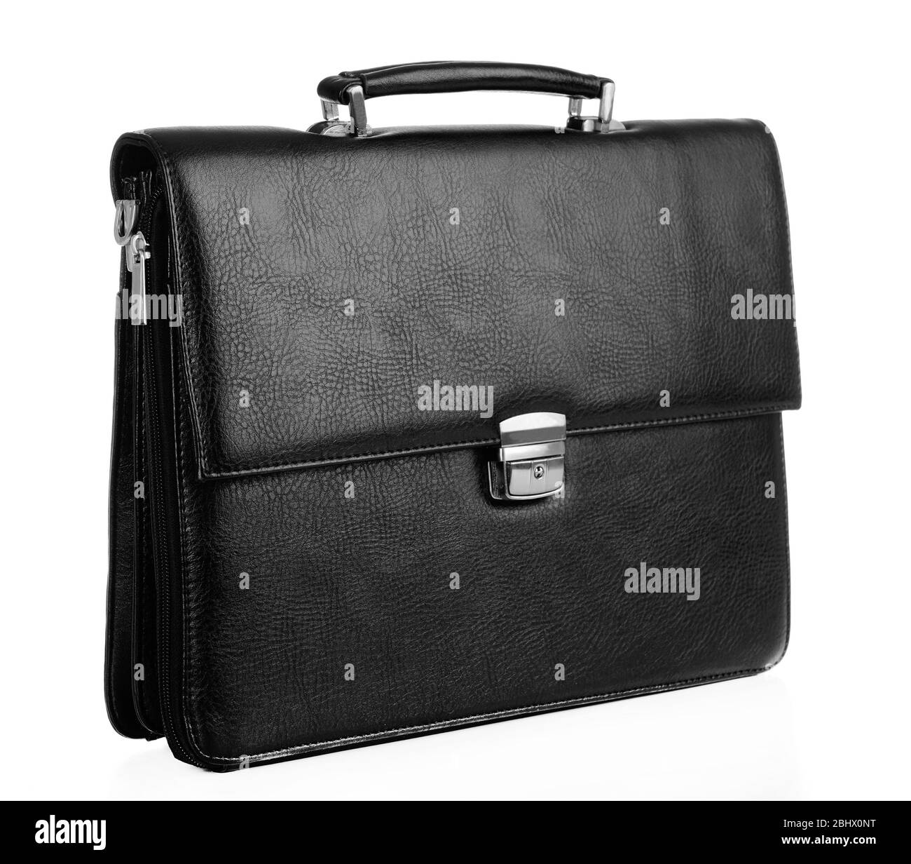 Schwarze Ledertasche isoliert auf weiß Stockfoto