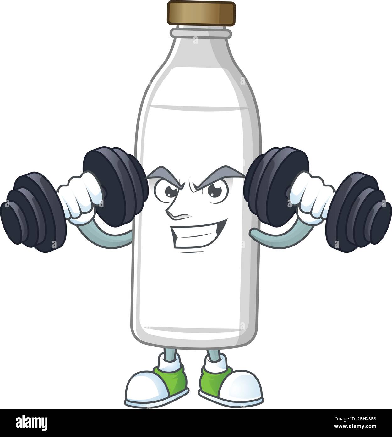 Fitness Übung Milch Flasche Cartoon Charakter mit Langhanteln  Stock-Vektorgrafik - Alamy