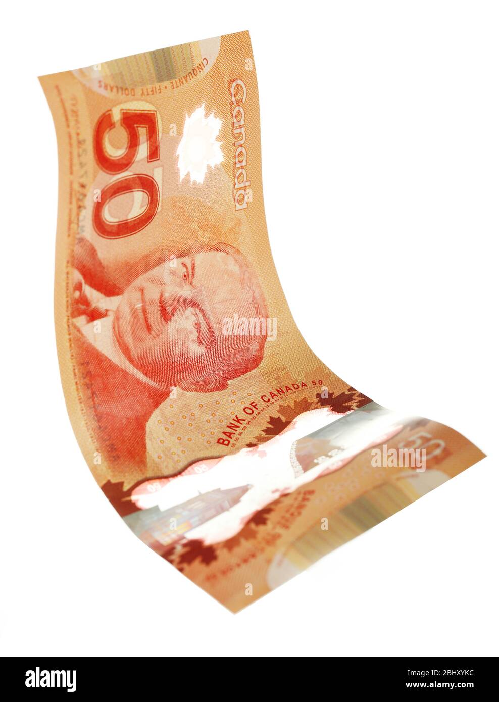 Kanadische 50 Dollar, isoliert auf Weiß Stockfoto