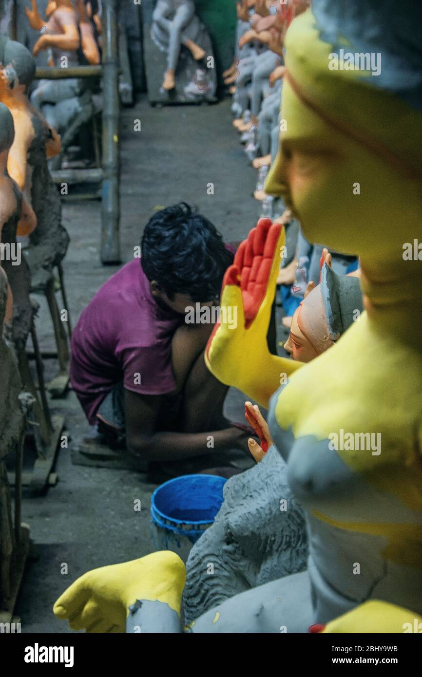Laxmi Idol Wird In Kumartuli Vorbereitet Stockfoto