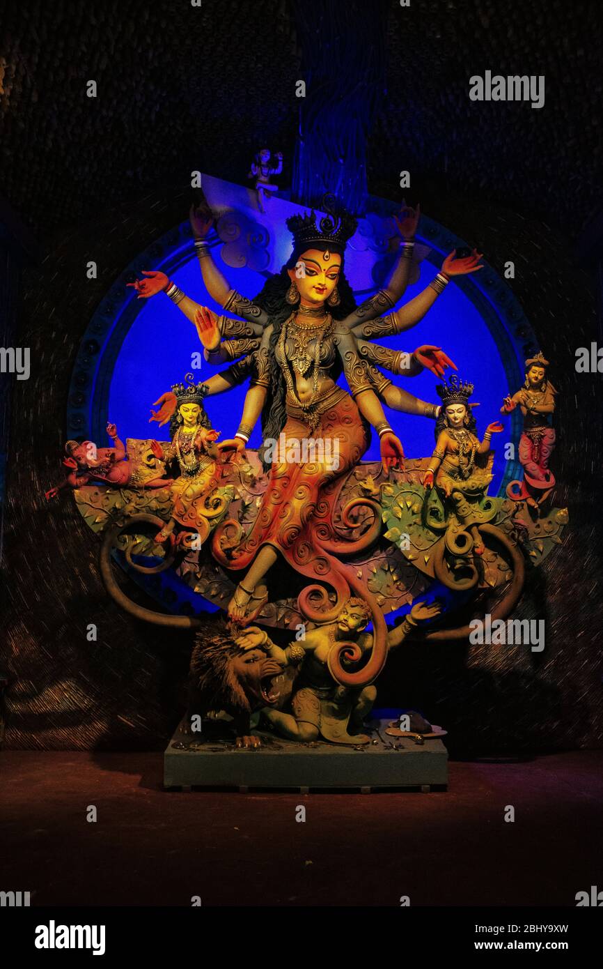Durga In Mehreren Themen In Mehreren Pandalen Stockfoto