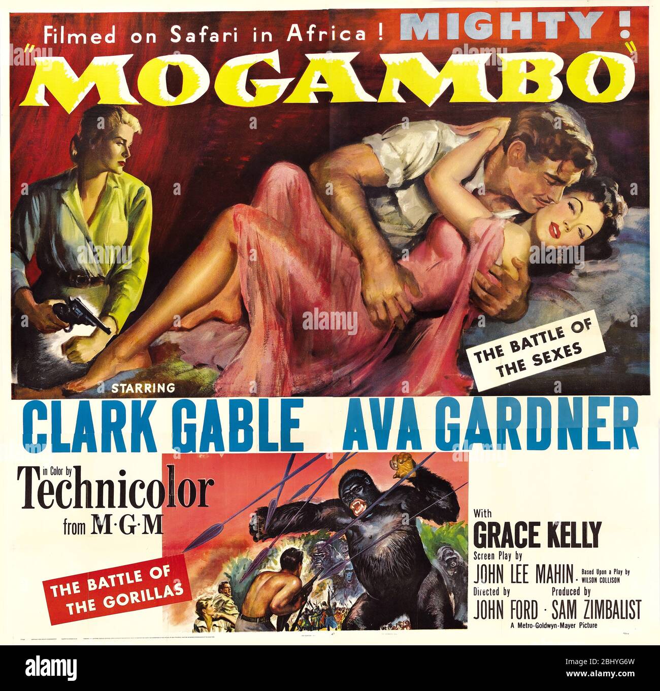 Mogambo Jahr: 1953 USA Regie: John Ford Ava Gardner, Clark Gable, Grace Kelly Amerikanisches Plakat Stockfoto