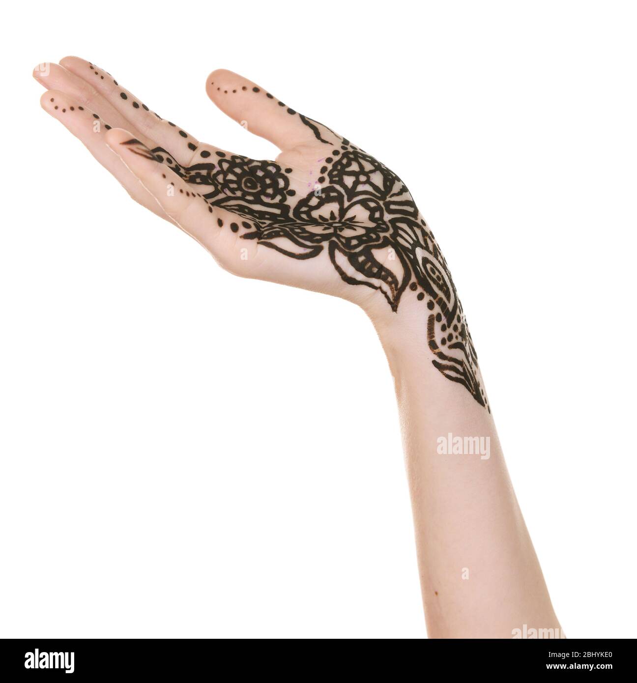 Bild von Henna auf weiblicher Hand isoliert auf weiß Stockfoto