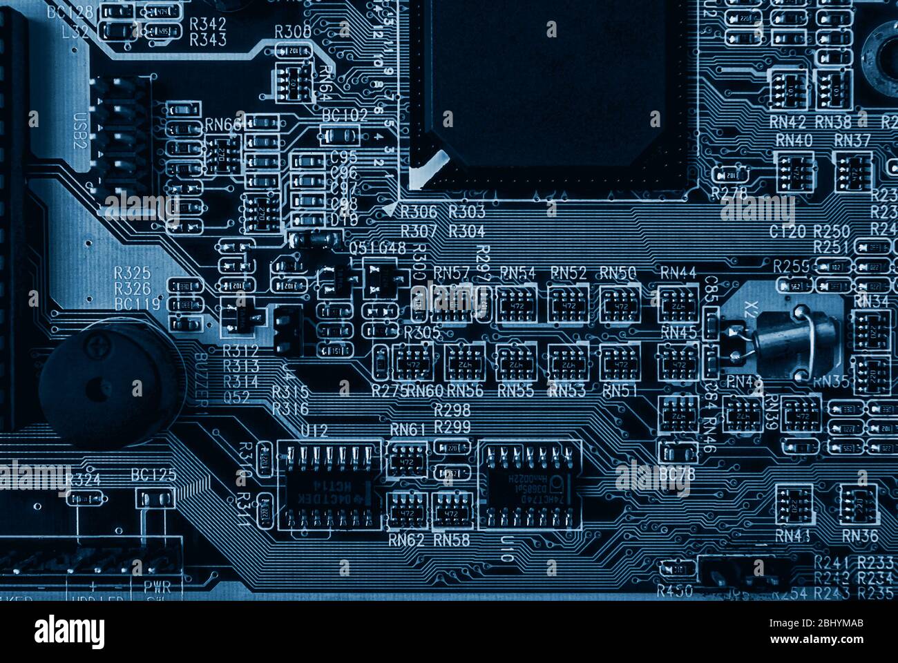 Architektur eines Mainboards von oben. Stockfoto