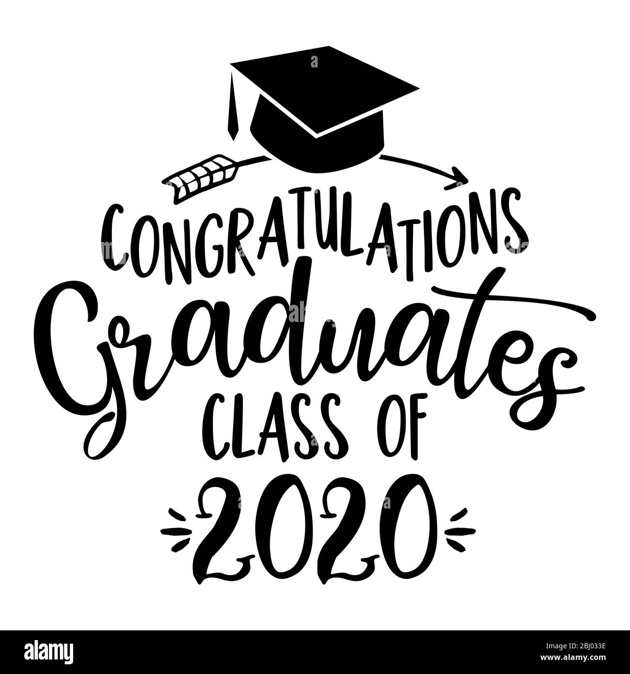 Herzlichen Glückwunsch Absolventen Klasse 2020 - Typografie. blck Text isoliert weißen Hintergrund. Vektorgrafik einer Abschlussklasse von 2020. Grafik Stock Vektor