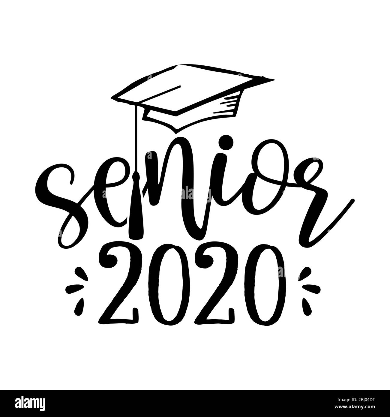 Senior 2020 - Typografie. Schwarzer Text isoliert weißer Hintergrund. Vektor-Illustration einer Abschlussklasse von 2020. Grafikelemente für T-Shirts, und Stock Vektor
