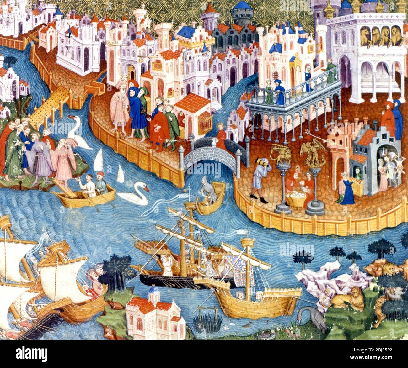 Eine Ansicht von Venedig im Jahre 1338, als die Stadt war zu Beginn seiner langen Zeitraum von Reichtum und Pracht als Ergebnis ihrer florierenden Handel mit dem Osten. Pepper war einer der wertvollsten Rohstoffe, dass Europa nur durch die venezianischen Kaufleute erhalten könnte, die Zwischenhändler. Es ist eine Ironie, dass der Erfolg von Venedig führte zu einem europäischen Eroberung der Welt Stockfoto