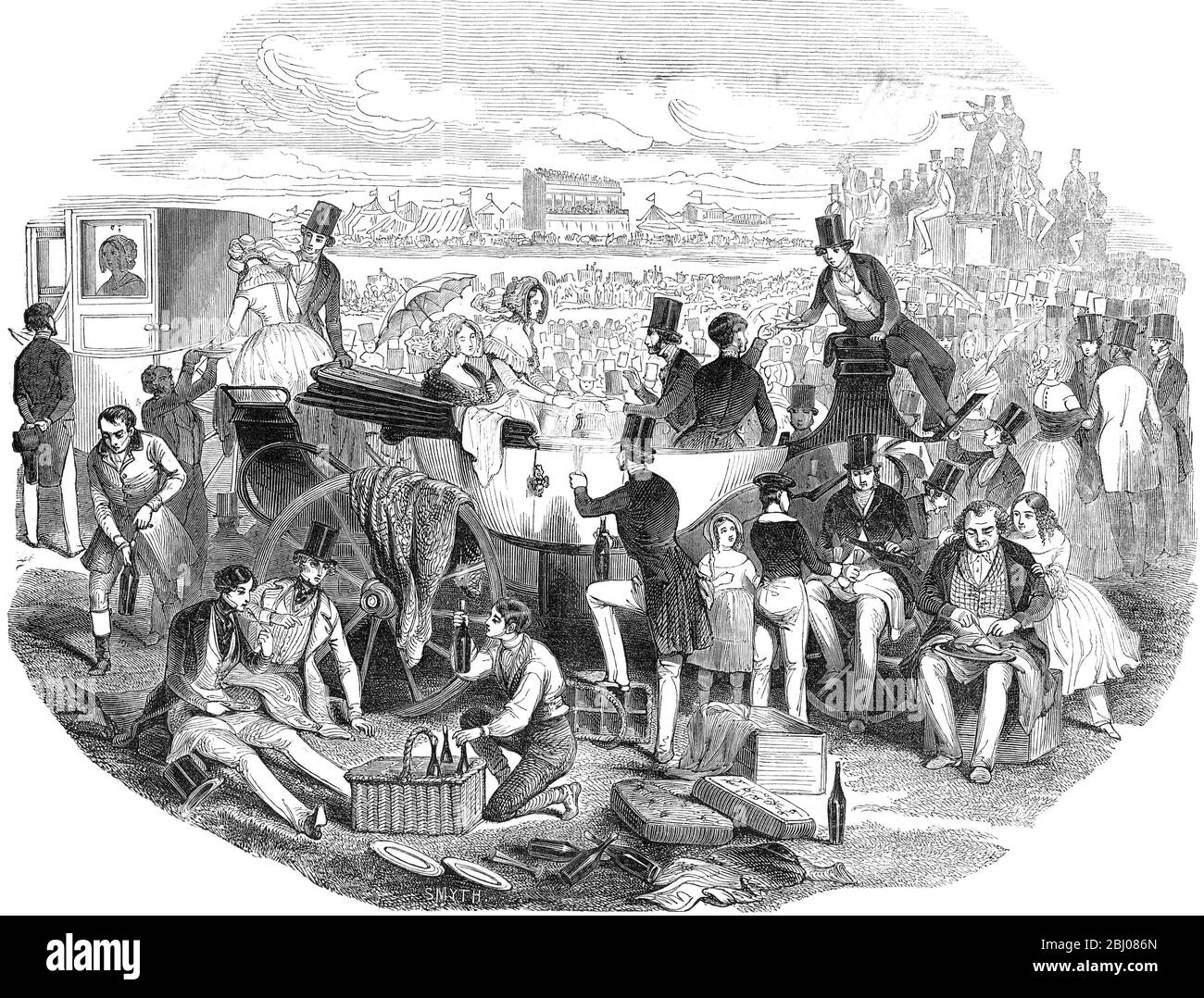 Offizieller Staatsbesuch des Zaren Nikolaus I. von Russland in Großbritannien, 1844. - Picknick-Party bei Ascot Rennen Stockfoto
