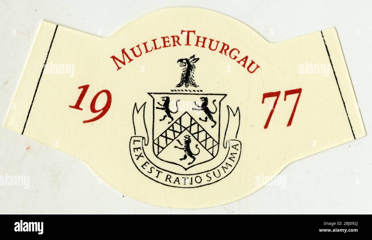 Wine Label - Breaky Bottom Dry White Table Wine. Eine Rebsorte von Müller-Thurgau. Anwesen von Peter Hall in Breaky Bottom Vineyard, Sussex angebaut. Stockfoto