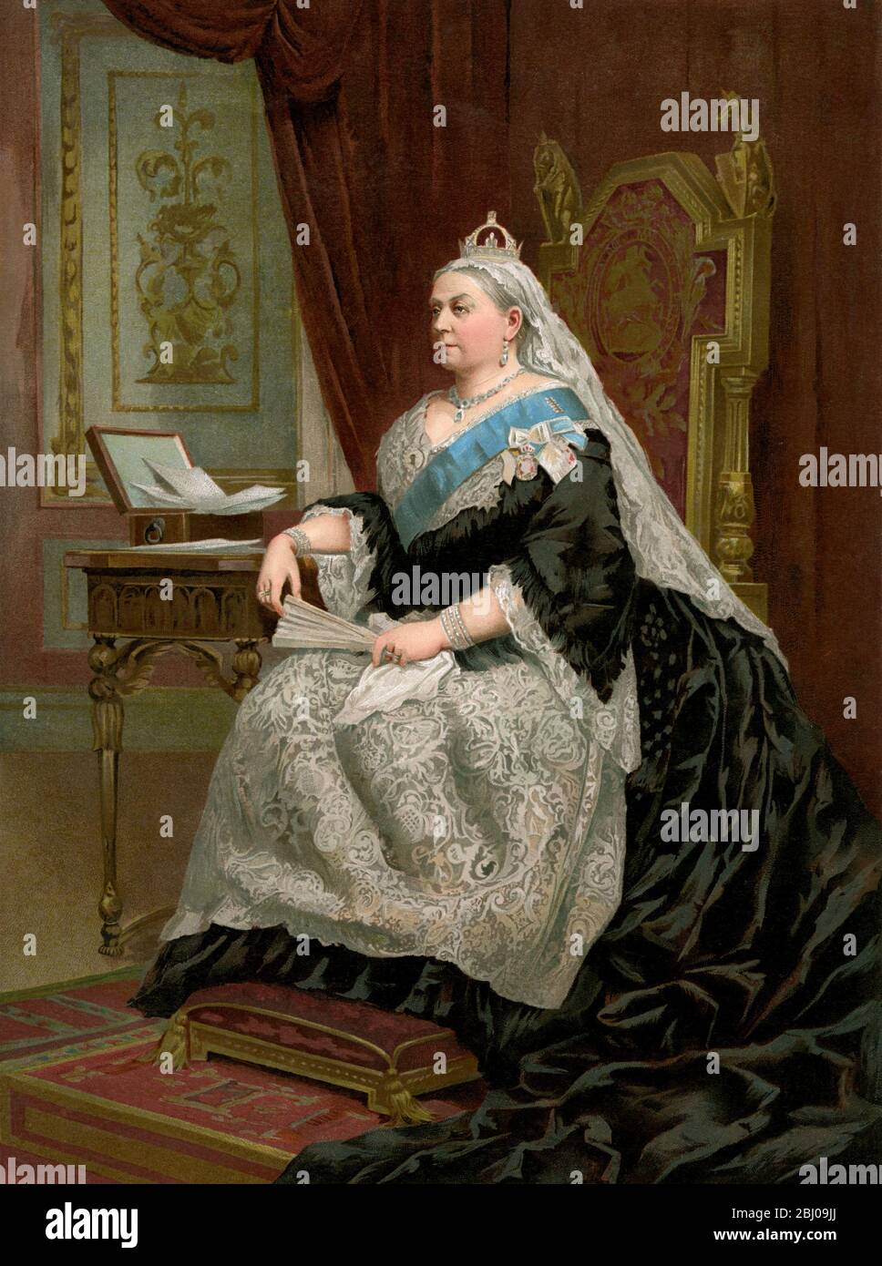 Queen Victoria, 1887 - viele Lebensmittel sind nach Queen Victoria benannt, darunter Victoria Pflaumen und Victoria Schwamm. Stockfoto