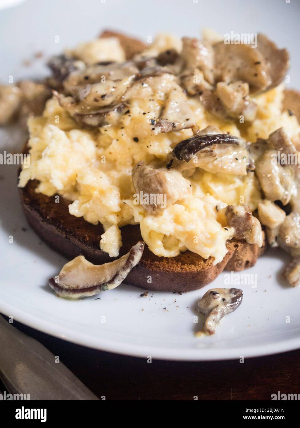 Wilde Pilze auf glutenfreiem Toast Stockfoto