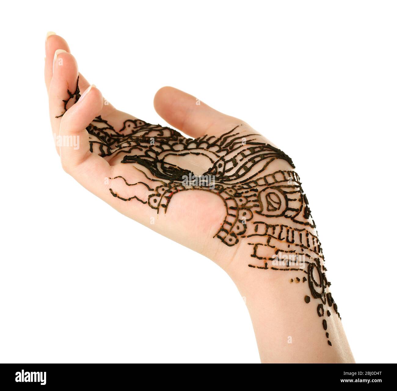 Bild von Henna auf weiblicher Hand isoliert auf weiß Stockfoto