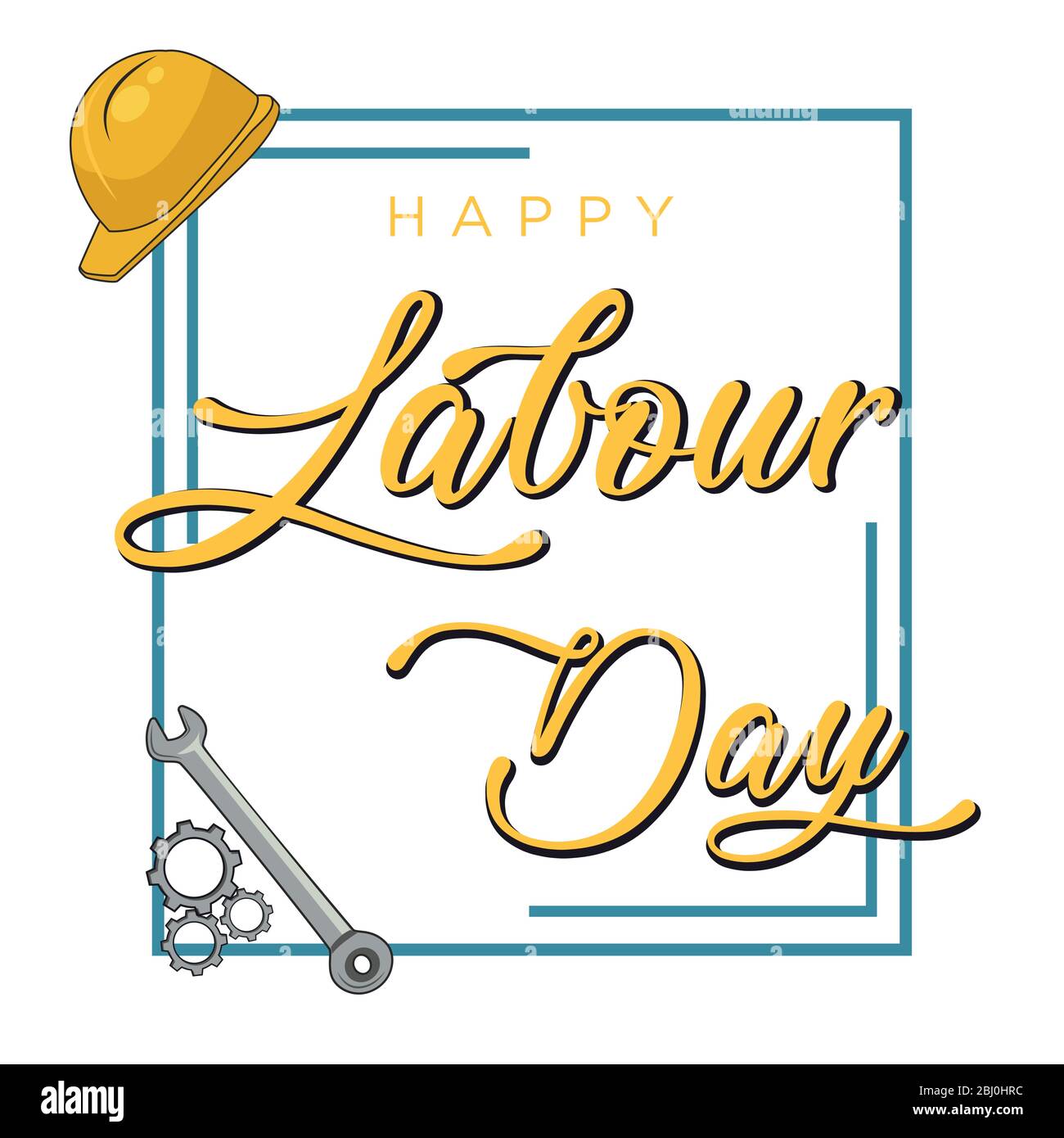 Happy Labor Day Schriftzug Poster. 1. Mai Internationaler Tag der Arbeit. Postkarte oder Grußkarte Design. Stock Vektor