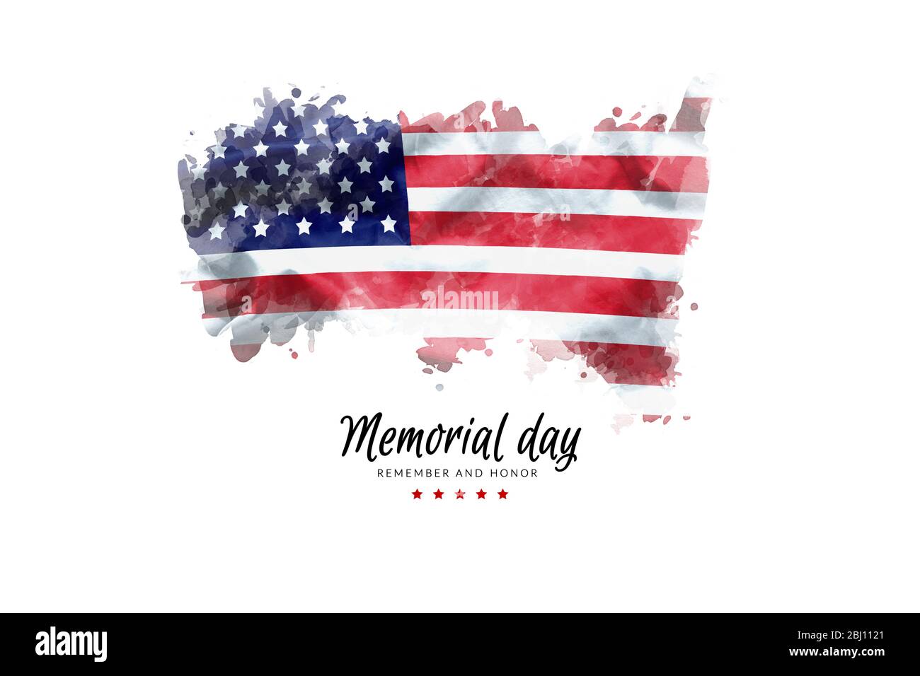 Memorial Day Hintergrund Illustration. Text Memorial Day, erinnern und ehren mit Amerika Flagge Aquarell auf weißem Hintergrund isoliert, Vintag Stockfoto