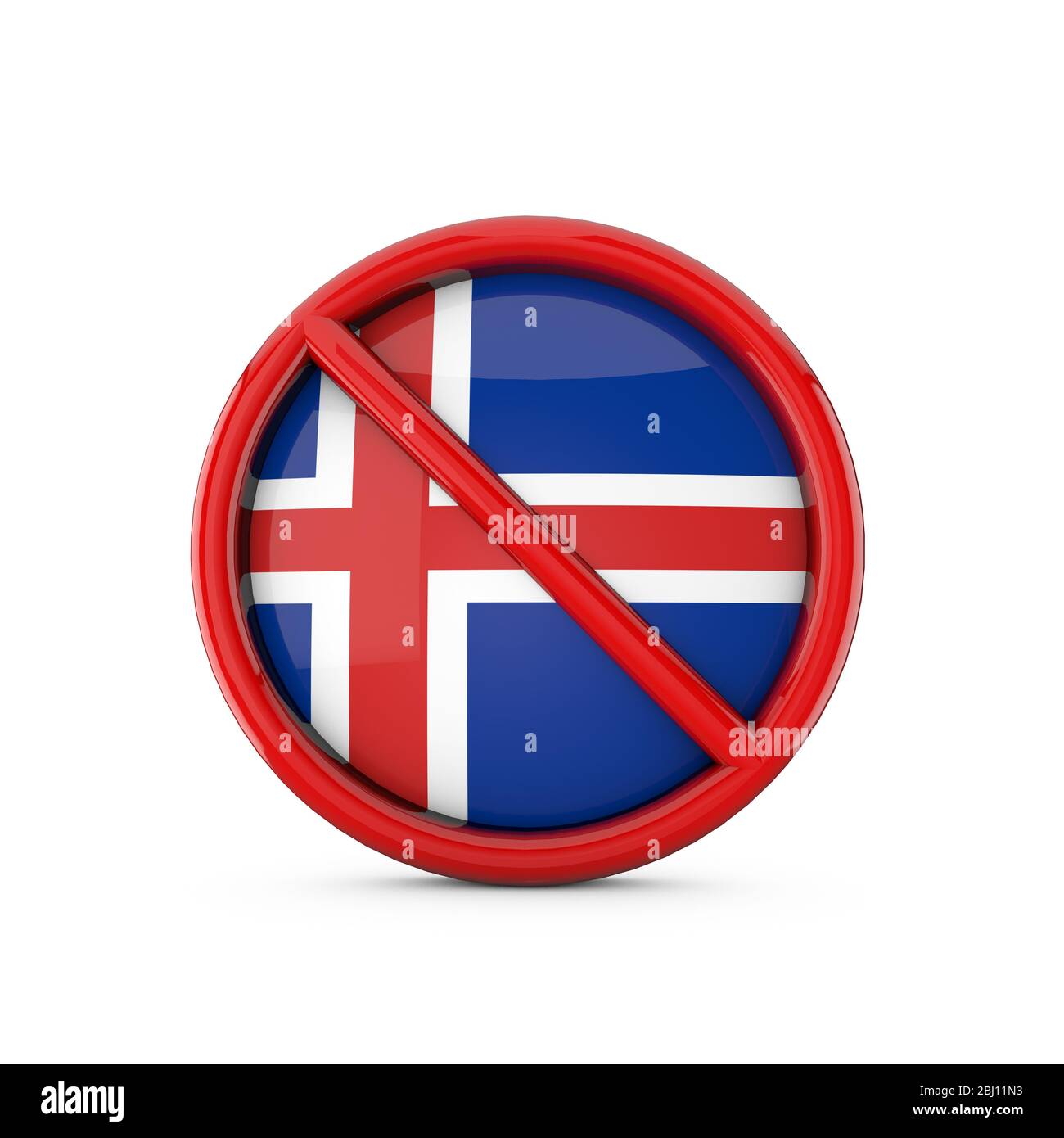 Island-Flagge verboten kein Eintrittssymbol. 3D-Rendering Stockfoto