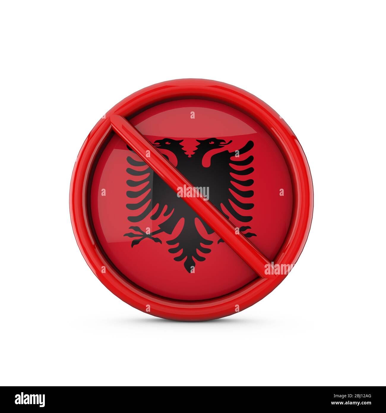 Albanien Flagge verboten kein Eintrag Symbol. 3D-Rendering Stockfoto