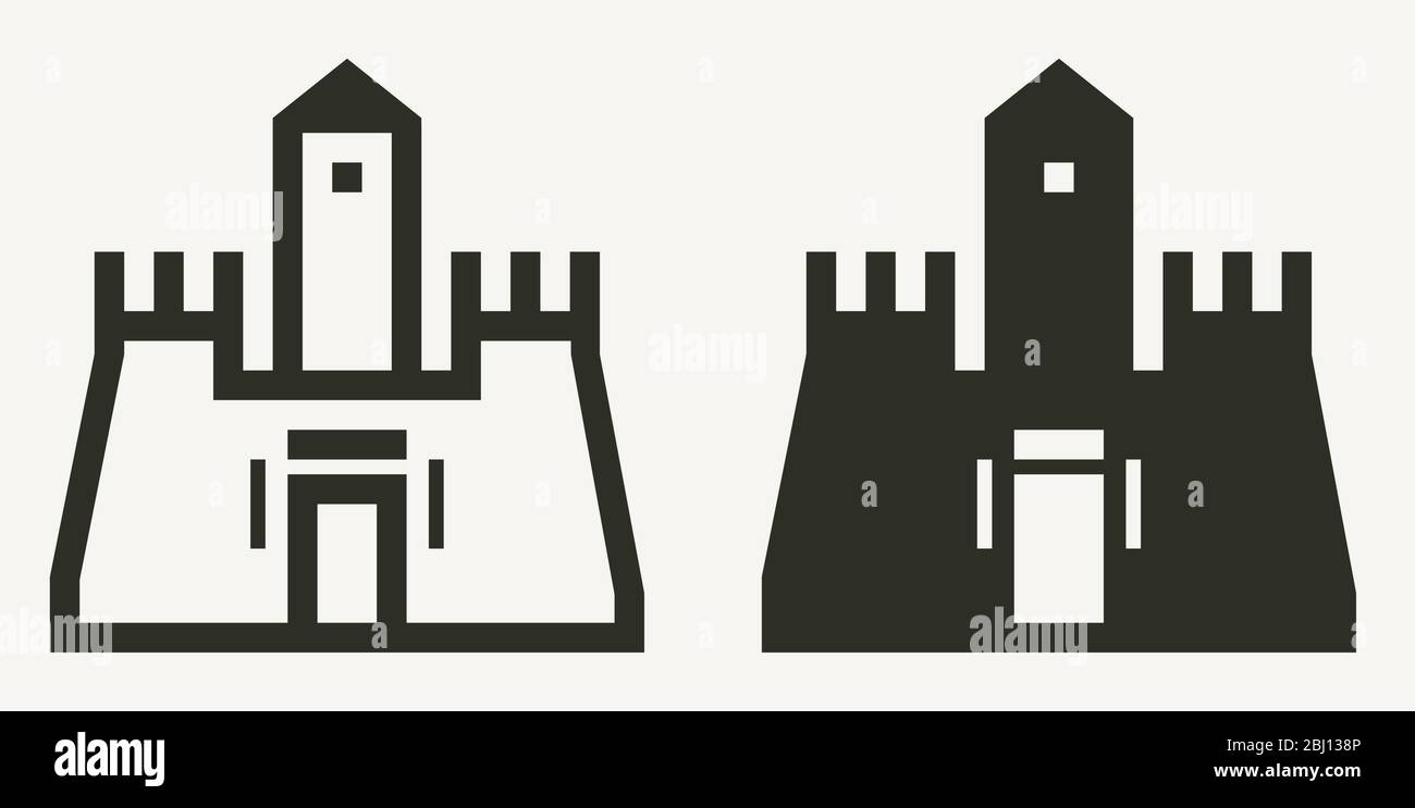 Minimale Schlossgebäude umreißen und solide Vektor-Symbole Stock Vektor