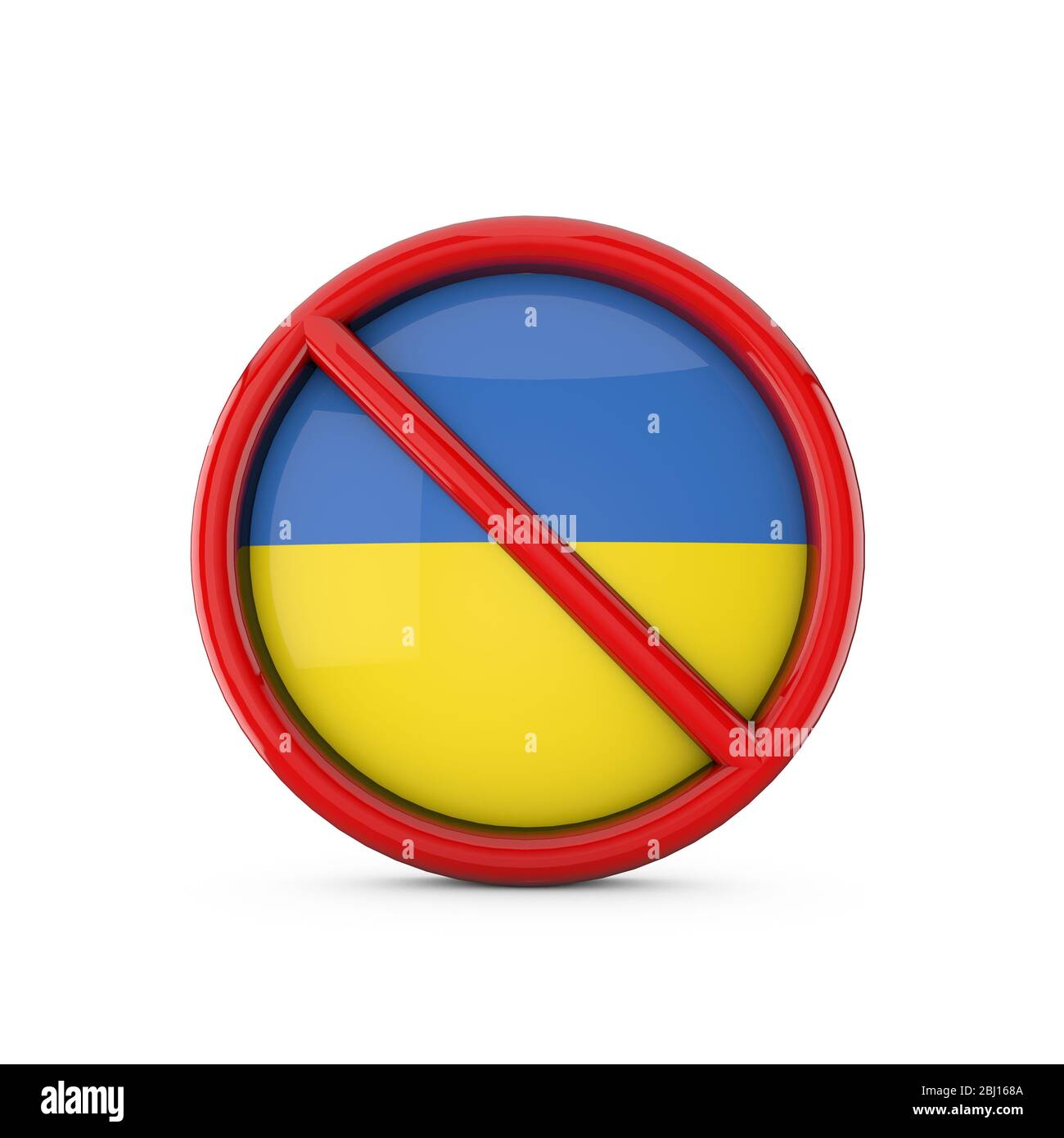 Ukraine Flagge verboten kein Eintrag Symbol. 3D-Rendering Stockfoto