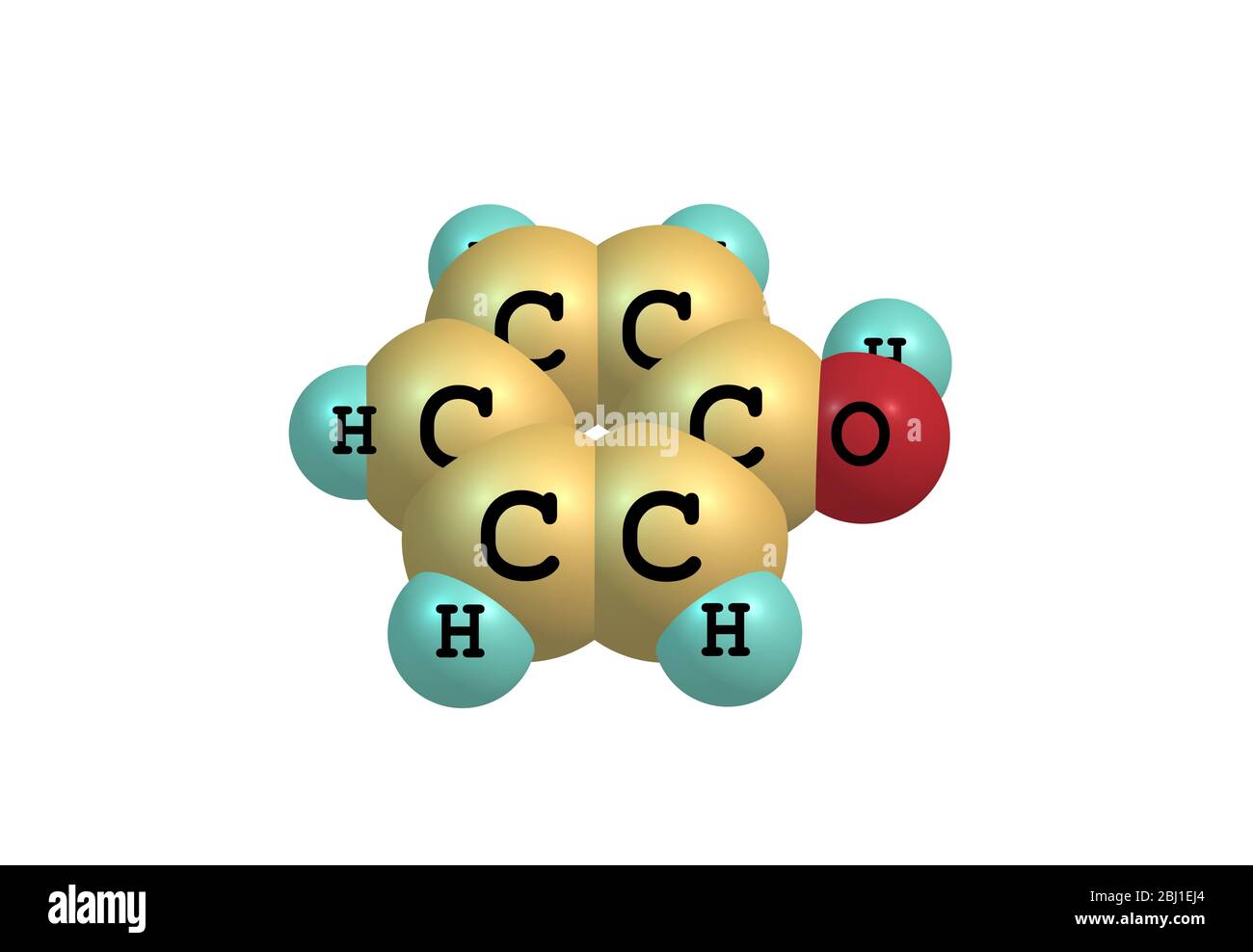 Phenol (Carbolsäure) - ist eine aromatische organische Verbindung mit der Molekülformel C6H5OH. Es ist ein weißer kristalliner Festkörper, der flüchtig ist. Stockfoto