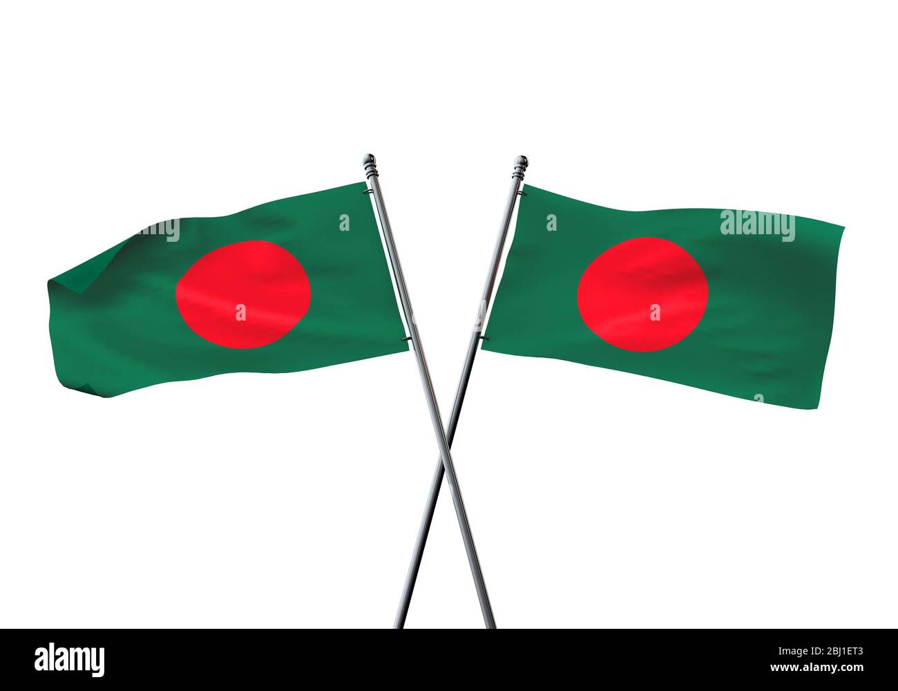Bangladesch flags gekreuzt auf einem weißen Hintergrund. 3D-Rendering Stockfoto